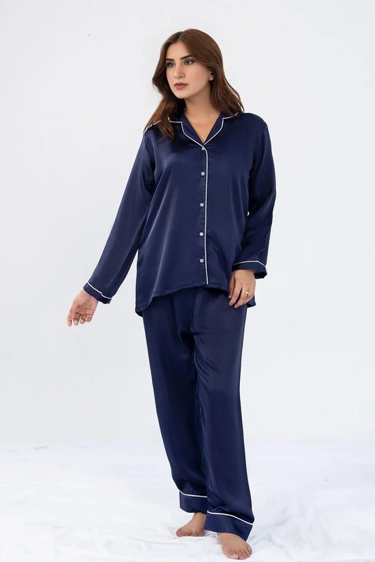 Navy Silk Pj Set