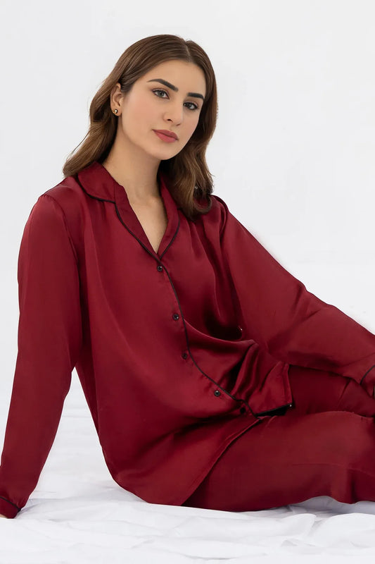 Maroon Silk Pj Set