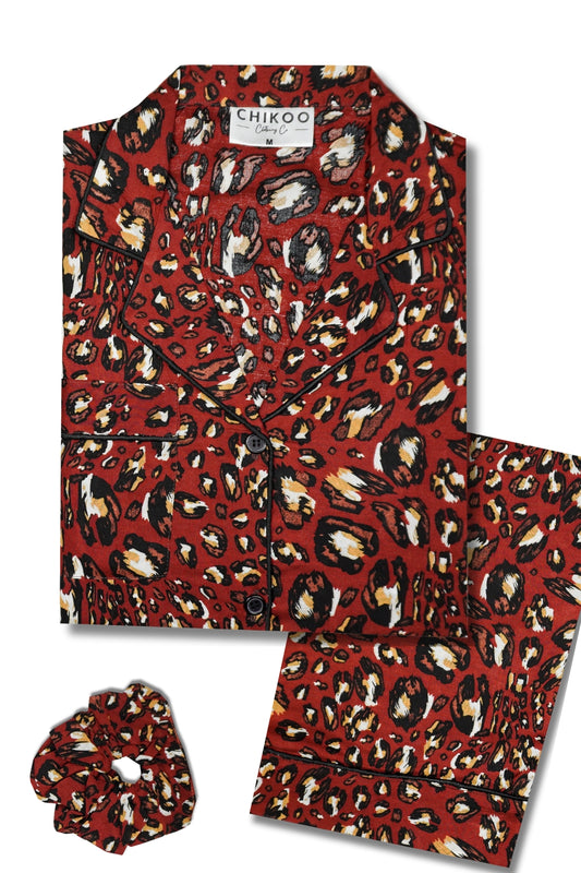 Brown Cotton Hosiery Printed Pyjama, 6161-CHIKOO